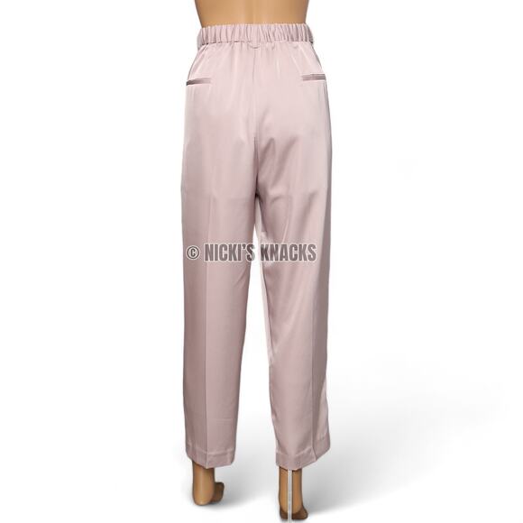 Jason Wu Champagne Satin High Waisted Pleated Front Tapered Dress Pants Size L - Picture 7 of 13
